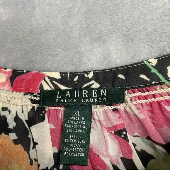 Lauren Ralph Lauren Shirt XL Floral Popover Blouse Semi-sheer Multicolor - Picture 2 of 6
